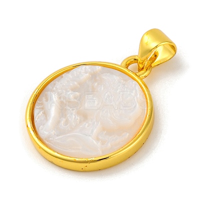 Natural White Shell Carved Cameo Lady Pendants KK-D537-01G-02-1