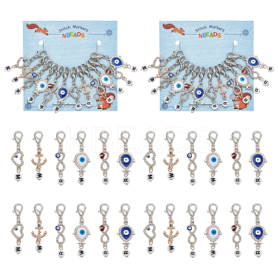 Alloy Rhinestone Evil Eye Pendant Locking Stitch Markers with Acrylic Beads HJEW-AB00081-1