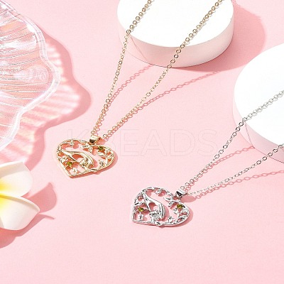 2Pcs 2 Colors Mom Daughter Hand in Hand Family Heart Alloy Pendant Necklaces NJEW-FS0001-10A-1