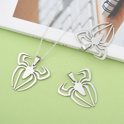 Tarnish Resistant Boy Jewelry Original Color 201 Stainless Steel Halloween Spider Blank Pendants STAS-I032-221-1