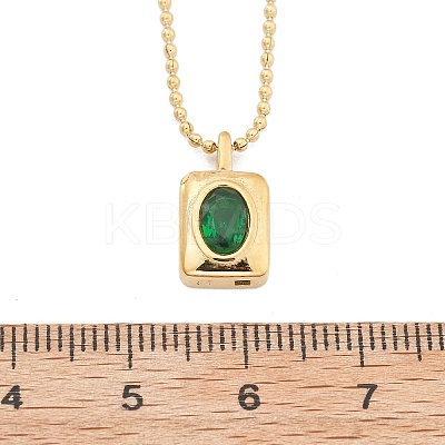 304 Stainless Steel Green Cubic Zirconia Pendant Necklaces for Women NJEW-C078-01D-G-1