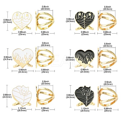 12Pcs 6 Styles Heart Golden Alloy Enamel Scarf Buckle Ring AJEW-CJ0001-34-1