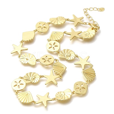 Rack Plating Brass Shell Shaped & Starfish Link Chain Necklaces NJEW-Q345-04G-1
