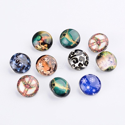 Mixed Flat Round Brass Jewelry Snap Buttons SNAP-MSMC001-01-1