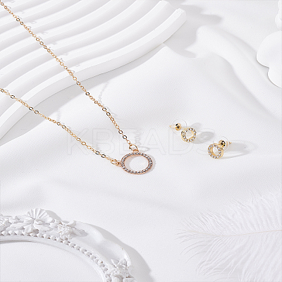 Alloy Crystal Rhinestone Ring Pendant Necklaces & Stud Earring Sets for Women SJEW-LP0001-29G-1