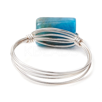 4Pcs 4 Styles Column Natural Apatite & Aquamarine & Amethyst & Rose Quartz Finger Rings Sets RJEW-TA00149-1