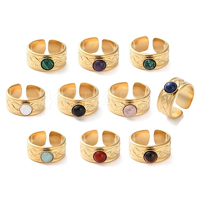 Round Natural & Synthetic Gemstone Finger Rings RJEW-Q004-06G-1