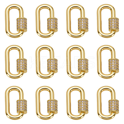 6Pcs Brass Micro Pave Clear Cubic Zirconia Screw Carabiner Lock Charms ZIRC-ME0001-07-1