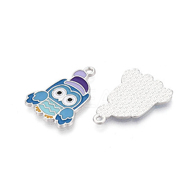 Rack Plating Alloy Enamel Owl Pendants ENAM-T024-72A-P-1
