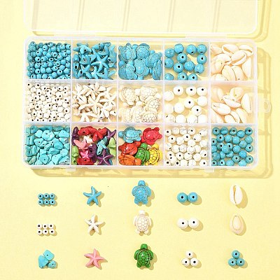DIY Synthetic Turquoise & Natural Cowrie Shell Beads Jewelry Making Finding Kits DIY-FS0005-98-1