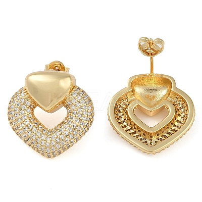 Heart Clear Cubic Zirconia Stud Earrings EJEW-Q387-03G-1