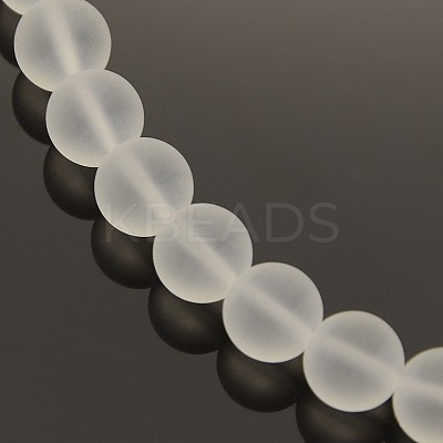 Frosted Transparent Round Glass Beads Strands X-FGLA-P002-8mm-03-1