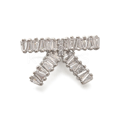Rack Plating Brass Clear Cubic Zirconia Bowknot Connector Charms KK-H508-24P-1