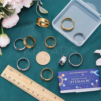12Pcs 12 Styles 201 Stainless Steel Grooved Finger Ring Settings RJEW-SC0001-03-1