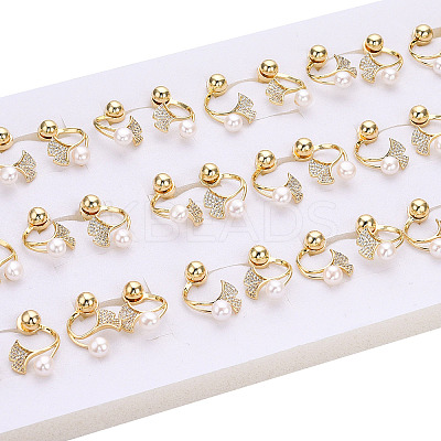 Ginkgo Leaf Natural Pearl Front Back Stud Earrings with Cubic Zirconia PEAR-N020-05Q-1
