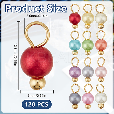 120Pcs 12 Colors Round Acrylic Beaded Charms PALLOY-GO00062-1