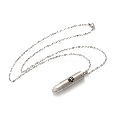 304 Stainless Steel Paw Print Bullet Shape Pet Memorial Keepsake Urn Ashes Pendant Necklaces NJEW-P326-03P-1