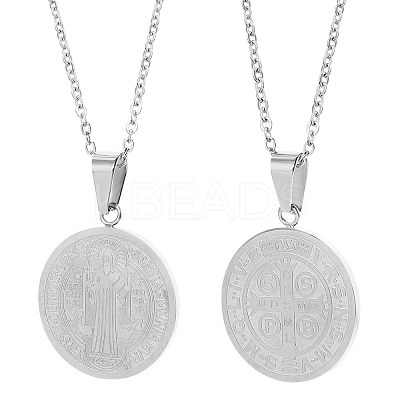Stainless Steel Saint Benedict Cross Medal Pendant Cable Chain Necklaces PW-WGC31BA-01-1