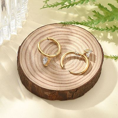 304 Stainless Steel Micro Pave Cubic Zirconia Hoop Earrings Ion Plating(IP) STAS-R004-03G-02-1