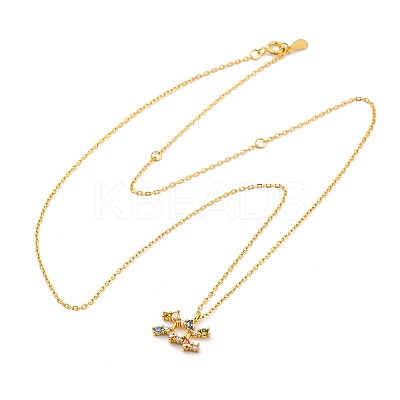 925 Sterling Silver Colorful Cubic Zirconia Constellation Pendant Cable Chain Necklaces for Women STER-R009-01G-12-1