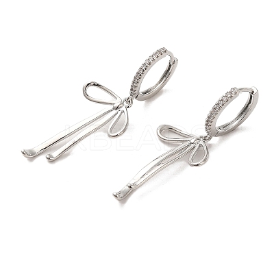 Bowknot Brass Micro Pave Clear Cubic Zirconia Hoop Earrings for Women EJEW-A040-02P-1
