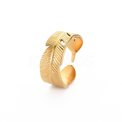 Ion Plating(IP) 304 Stainless Steel Leaf Wrap Open Cuff Ring for Women RJEW-S405-213G-1