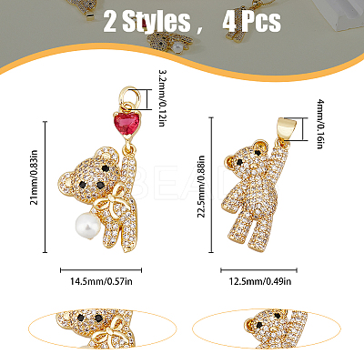 4Pcs 2 Style Brass Micro Pave Cubic Zirconia Charms KK-HY0003-14-1