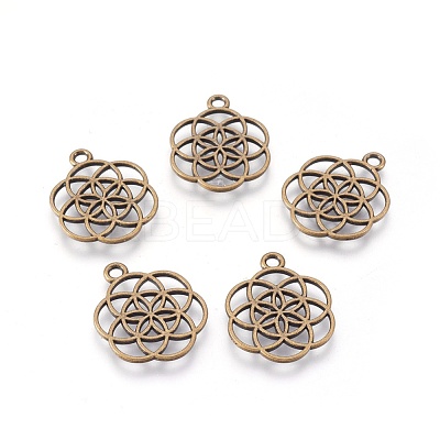 Tibetan Style Flower Alloy Pendants TIBEP-R345-38AB-NR-1