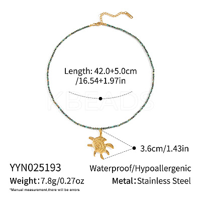 Ocean Theme Natural African Turquoise(Jasper) Round Beaded 304 Stainless Steel Pendant Necklaces for Women YQ6110-3-1