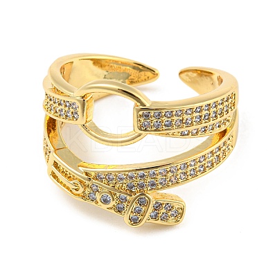 Rack Plating Brass Micro Pave Cubic Zirconia Open Cuff Ring for Women RJEW-F153-02G-1