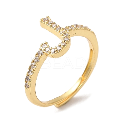 Rack Plating Brass Cubic Zirconia Arabic Letters Adjustable Rings for Women RJEW-S407-10G-02-1