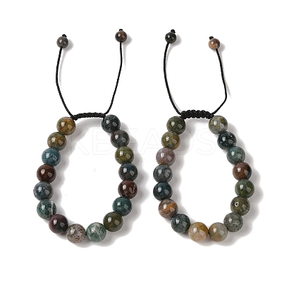 10mm Round Natural Indian Agate Braided Bead Bracelets BJEW-C067-01C-27-1