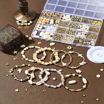 DIY Mixed Shapes Synthetic Turquoise & Wood & CCB Beads Bracelets Making Kits DIY-FS0007-67-1