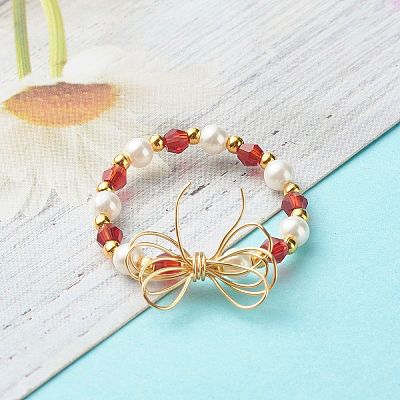 Imitate Austrian Crystal Bicone Glass Beaded Finger Rings RJEW-TA00003-03-1