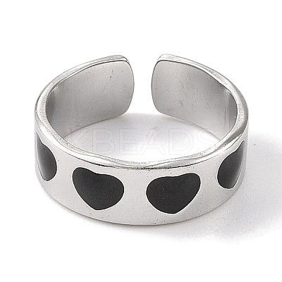 Heart 304 Stainless Steel Enamel Open Cuff Rings for Women RJEW-F166-28P-01-1