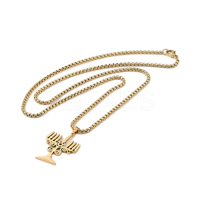 PVD Vacuum Plating 304 Stainless Steel Judaica Temple Menorah Pendant Necklaces NJEW-N055-21G-1