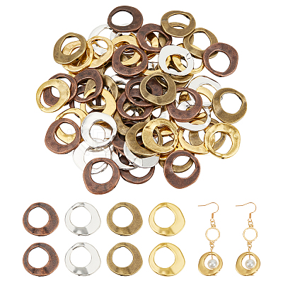 64Pcs 4 Colors Tibetan Style Alloy Irregular Ring Bead Frames FIND-NB0004-71-1