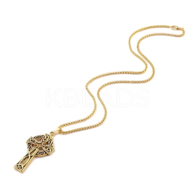 Alloy Claddagh Cross Pendant Necklaces NJEW-Z001-02AG-1