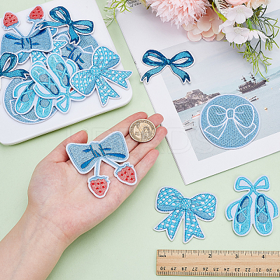 15Pcs 5 Styles Bowknot Theme Self Adhesive Computerized Embroidery Cloth Iron on/Sew on Patches DIY-AR0004-84-1