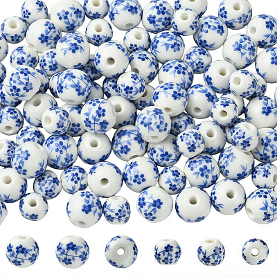 100Pcs 2 Styles Handmade Flower Printed Porcelain Ceramic Beads PORC-LT0001-11-1