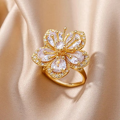 Brass Pave Clear Cubic Zirconia Cuff Rings for Women LS-RJEW-S621-01G-1