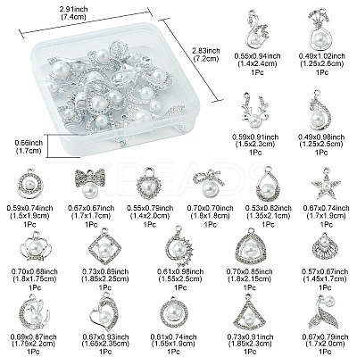 20Pcs 20 Style Alloy Crystal Rhinestone Pendants ALRI-YW0001-14-1
