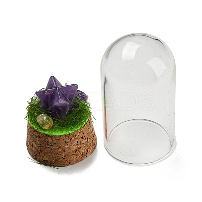Natural Amethyst Polygon Display Decoration with Glass Dome Cloche Cover DJEW-B009-05I-1
