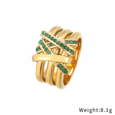 Emerald Rhinestone Wide Finger Ring XA6201-6-1