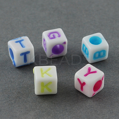 Craft Style Mixed Color Chunky Letter Acrylic Cube Beads for Kids Jewelry X-MACR-R479-M-1