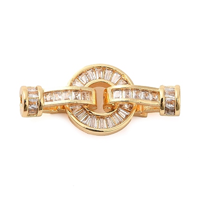 Brass Pave Clear Glass Fold Over Clasps KK-F860-28G-1