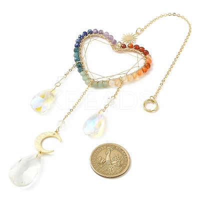 Wire Wrapped Chakra Gemstone & Brass Pendant Decorations HJEW-TA00075-02-1