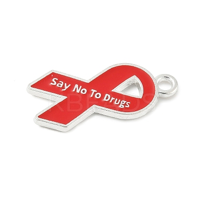 No To Drugs Red Awareness Ribbon Theme Alloy Enamel Pendants LS-ENAM-C026-02G-S-1