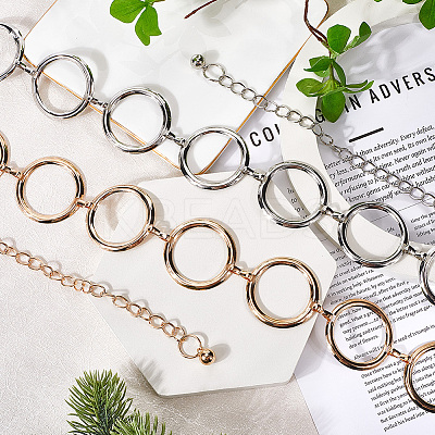 2Pcs 2 Colors Alloy Ring Link Chain Waist Belts AJEW-CN0002-80B-1
