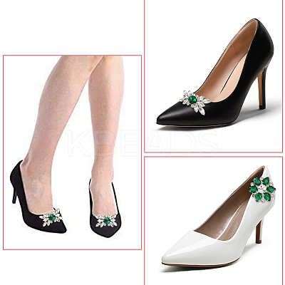 4Pcs 2 Styles Flower Brass Rhinestone Shoe Decorations AJEW-WR0002-42A-1